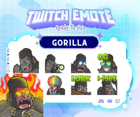 Gorilla Twitch Emotes 8 Emotes Emote Bundle Hype Etsy