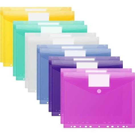 12 Pièces Pochette Porte Document A4 Plastique Coloré 6 Couleurs