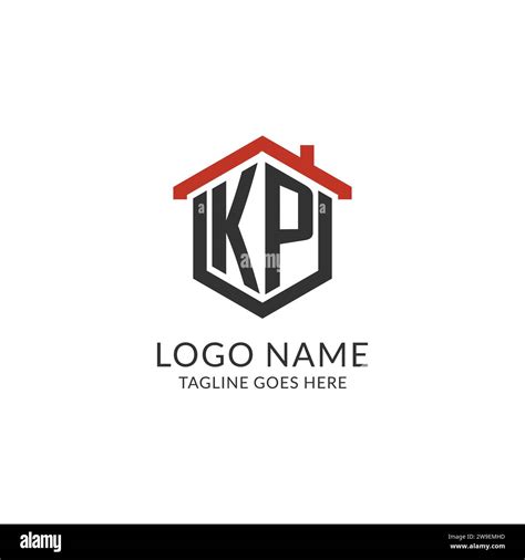 Initial Logo Kp Monogram With Home Roof Hexagon Shape Design Simple