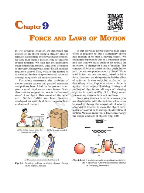 Cbse Class Ncert Book Science Force And Laws Of Motion Chapter In