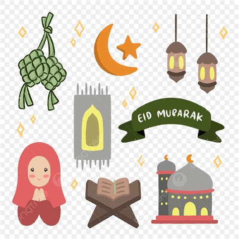 Ilustração Do Conjunto De Elementos Eid Mubarak Desenhado à Mão