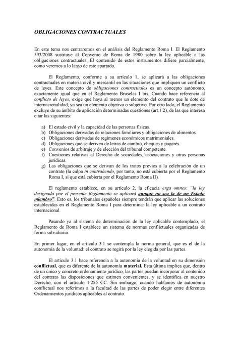 Resumen Sobre Obligaciones Contractuales Obligaciones Contractuales