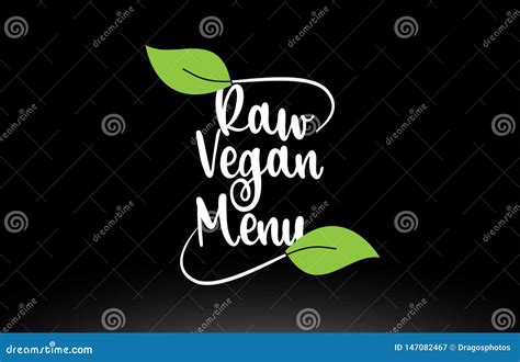 Raw Vegan Menu Word Text With Green Leaf Logo Icon Design Stock