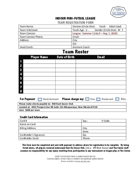 Fillable Online League Registration Form Summeri Fax Email Print Pdffiller