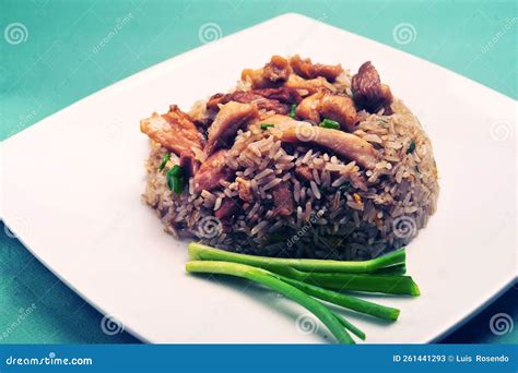 Arroz Chaufa, Plate Of Fried Rice With Vegetables And Different Meats Royalty-Free Stock ...