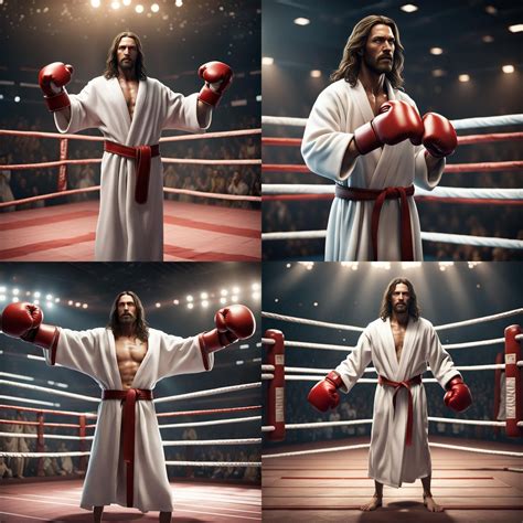 Jesus Wearing Boxing Gloves In White Bathrobe In Boxing Ring Ai