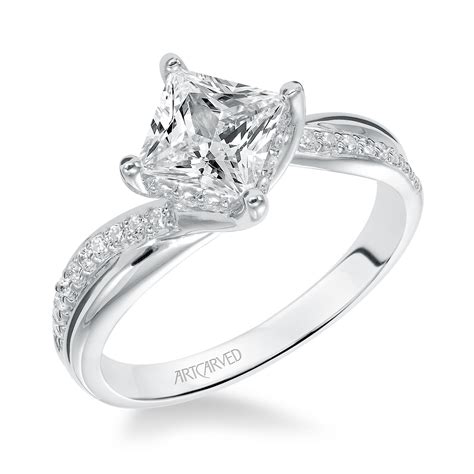 14kt White Gold And Square Diamond Engagement Ring By Artcarved Rings