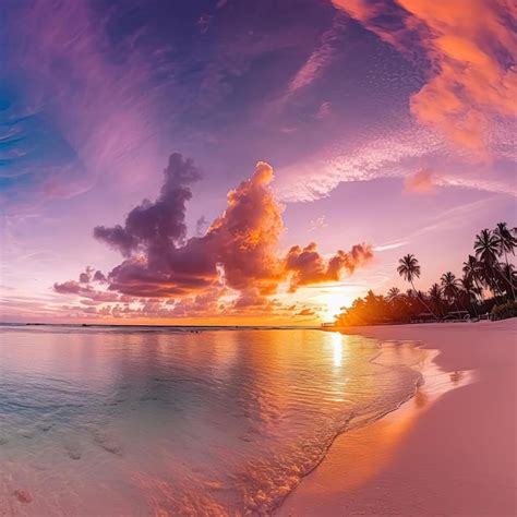 Premium Photo White Sandy Beach With Clear Water At Sunset In The