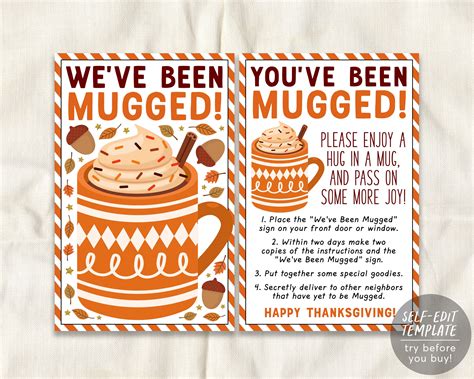 We've Been Mugged Game Editable Template, You've Been Mugged, Thanksgi