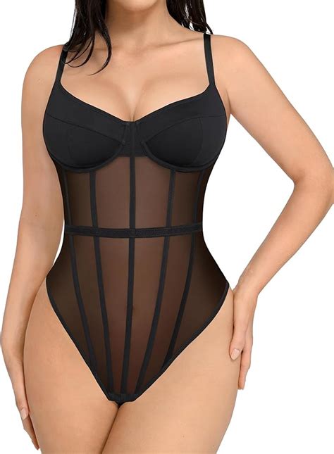 Feelingirl Women S Corset Bodysuit With Built In Bra Spaghetti Strap