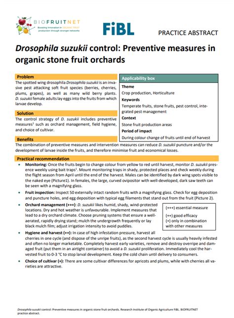 Drosophila Suzukii Control Preventive Measures In Organic Stone Fruit Orchards Biofruitnet