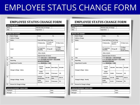 Employee Status Change Form Editable Word Payroll Change Etsy