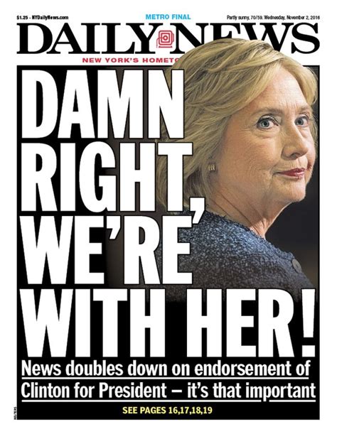 Front Page of the New York Daily News tomorrow : hillaryclinton