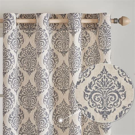 MIULEE Set Of 2 Grey Curtains Damask Print Floral Pattern Vintage