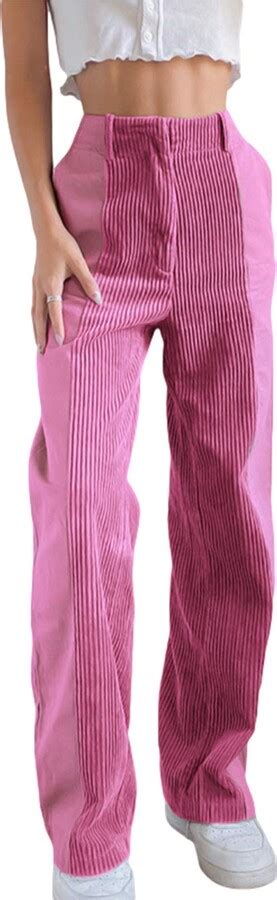 Landieserram Womens Patchwork Corduroy Trousers Wide Leg Stretch High