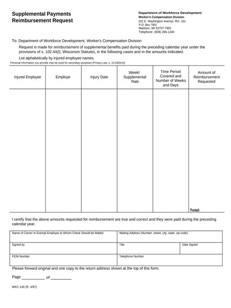 Supplemental Payments Reimbursement Request For Workers Compensation