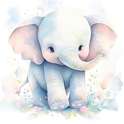 Premium Ai Image Watercolor Baby Elephant