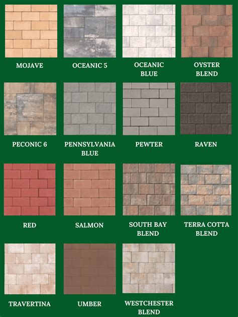 Cambridge Pavers Color Chart