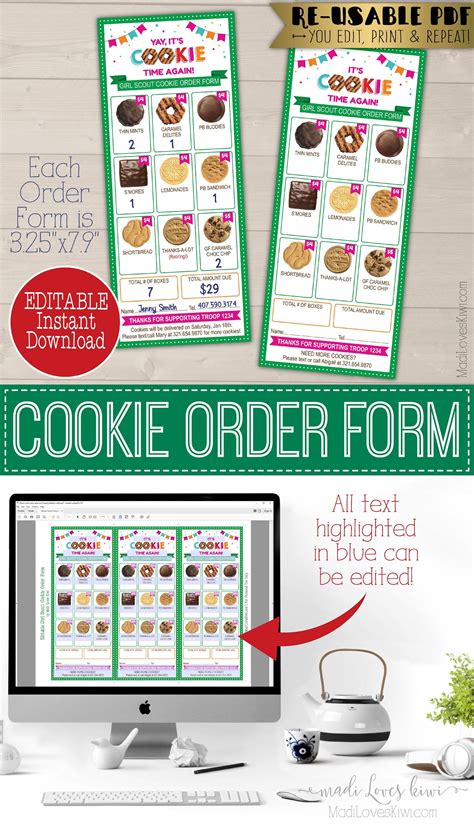 Abc Girl Scout Cookie Order Form Printable Personalized Menu Sale