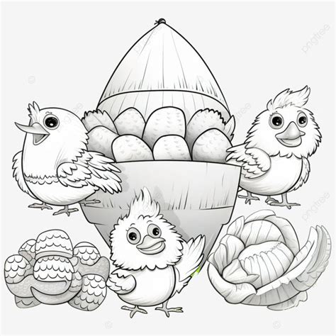 Cartoon Chickens And Chicks With Easter Eggs Coloring Book Page Book