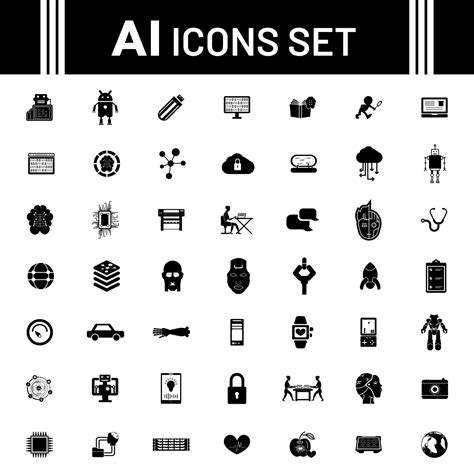 black and white illustration of Artificial intelligence AI icon set ...