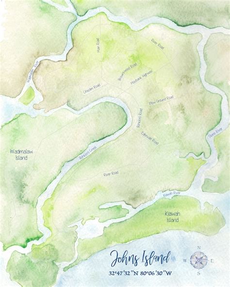 Johns Island Watercolor Map - Etsy