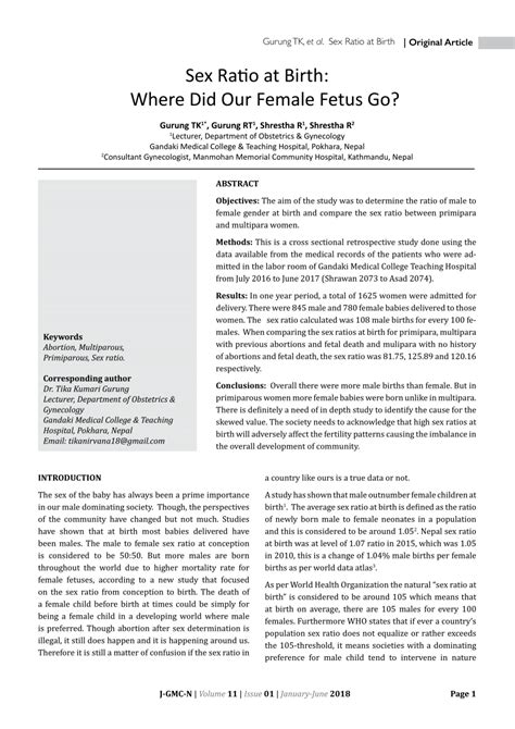 Pdf Sex Ratio At Birth Where Did Our Female Fetus Go