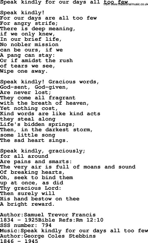 Sacred Songs And Solos Complete Words Version Song Speak Kindly For