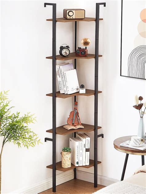 Freexployer Corner Shelf Stand 5 Tier Industrial Corner Bookshelf