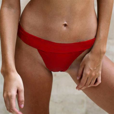 Women Brazilian Thong Bikini Bottom Solid Red Black Cheeky Traingle