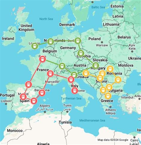 Example Eurail routes - Google My Maps