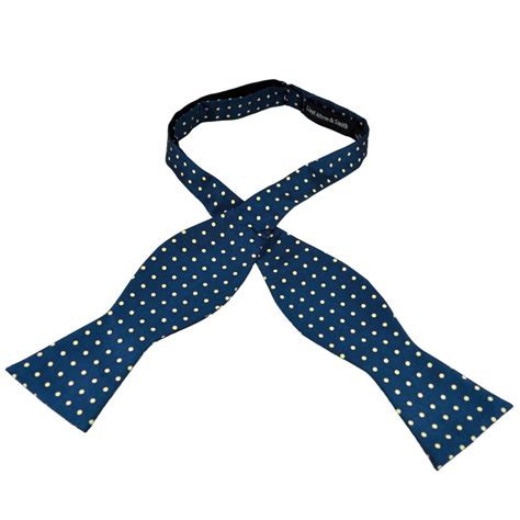 Navy Blue Yellow Polka Dot Self Tie Silk Bow Tie From Ties Planet UK