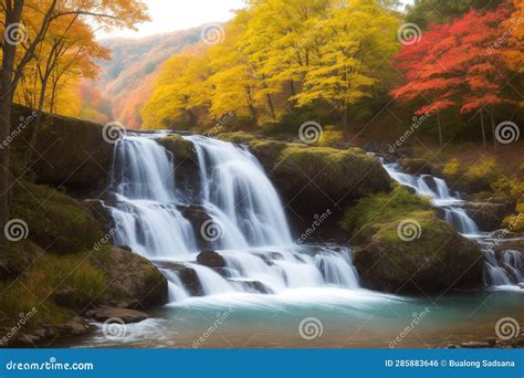 Waterfalls In Autumn Incorporate A Foreground Element Made With