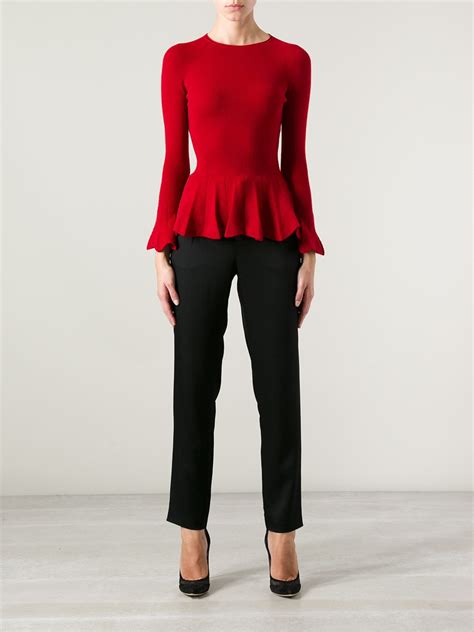 Alexander Mcqueen Peplum Sweater In Red Lyst