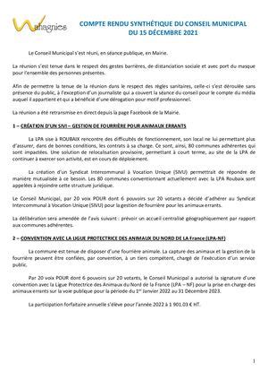 Calaméo CPTE RENDU SYNTHETIQUE CONSEIL MUNICIPAL 15 12 2021