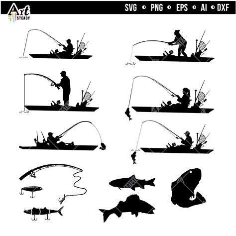 Kayak Fishing Svg Files Kayak Fishing Bundle Art Graphic Etsy