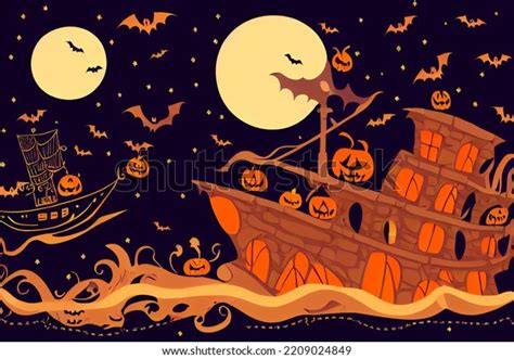 Scary Halloween Drawing Pirate Ship Scare Stock Illustration 2209024849 ...