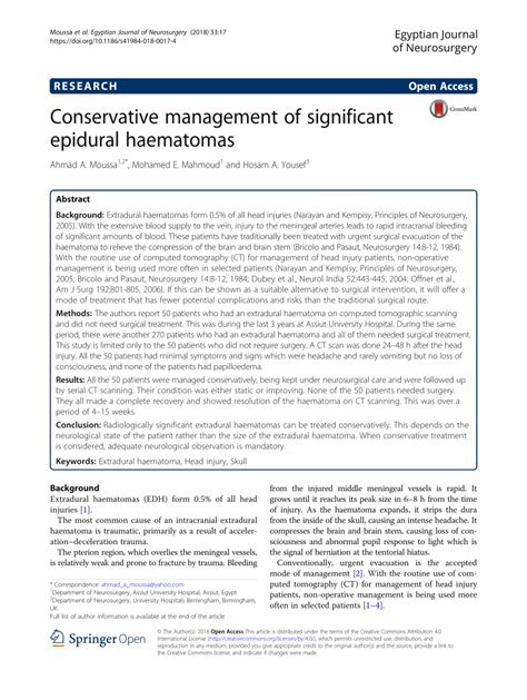 PDF Conservative Management Of Significant Epidural Haematomas