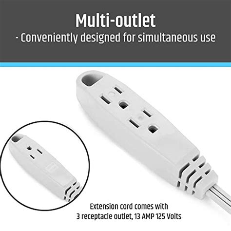 Aurum Cables 3 Outlet Extension Cord For Indoor 3 Prong Extension Cord