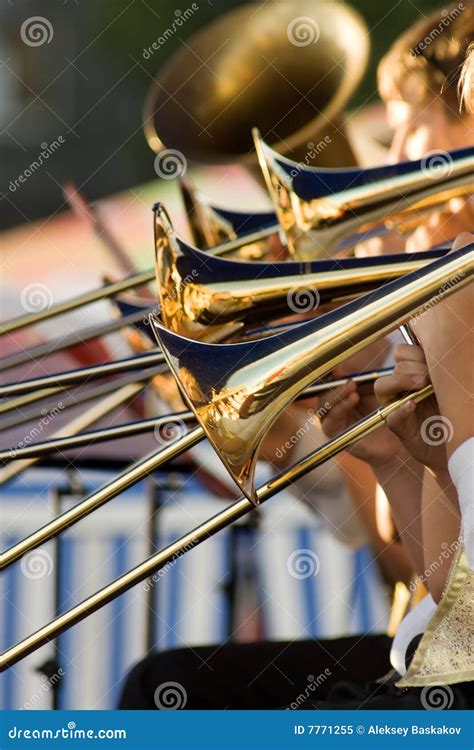 Gold Trombones Stock Image Image Of Concert Finger Jazz 7771255