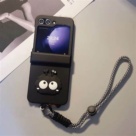 Cute Korean Kawaii Coal Ball Black Phone Case With Portable Bracelet For Z Flip5 5g Z Flip5