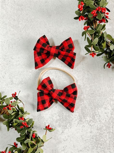 Buffalo Plaid Bow Red And Black Plaid Hair Bow Buffalo Plaid Etsy