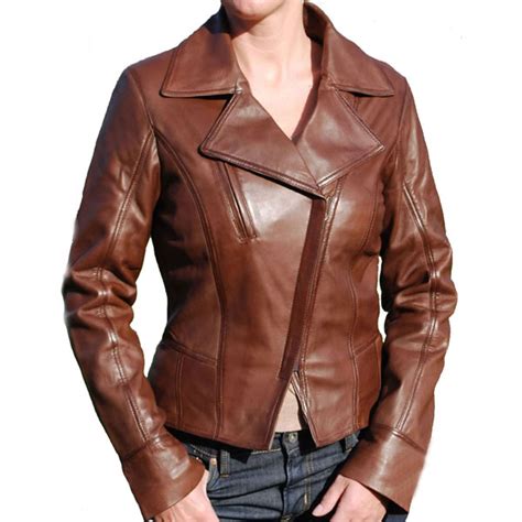 Women S Asymmetric Style Brown Leather Jacket Leather Jackets USA