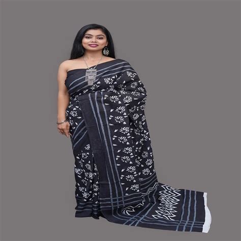 Printed Women Hand Block Print Jaipuri Cotton Mulmul Saree With Blouse