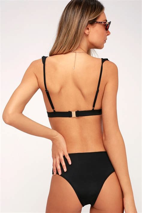 Black Bikini Top Ruffled Triangle Bikini Top