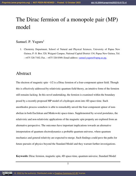 Pdf The Dirac Fermion Of A Monopole Pair Mp Model