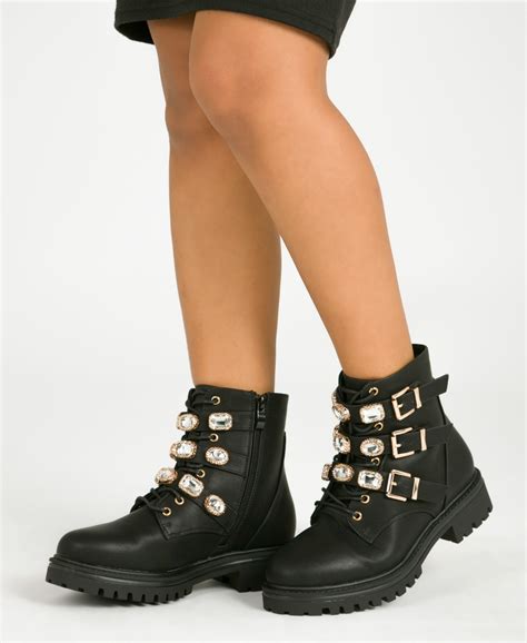 Shoes Multi Buckle Lace Up Biker Ankle Bootss Krisp