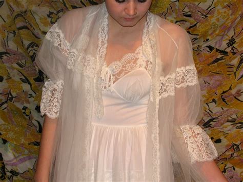 Vintage Peignoir Bridal Set 1950s White Wedding Night With