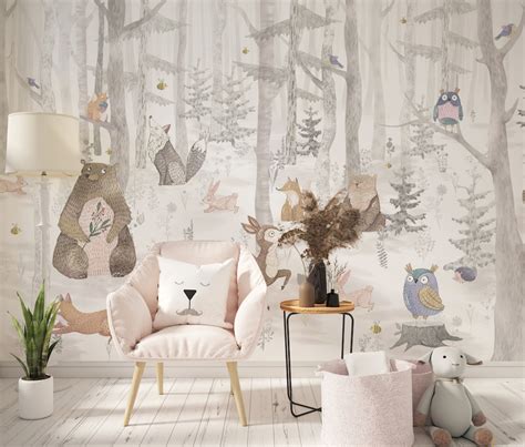 Forest Mural Wallpaper, Nursery Wallpaper, Nursery Woodland Decor ...