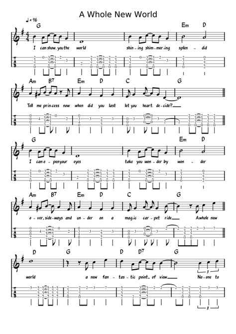 A Whole New World Sheet Music For Ukulele Solo